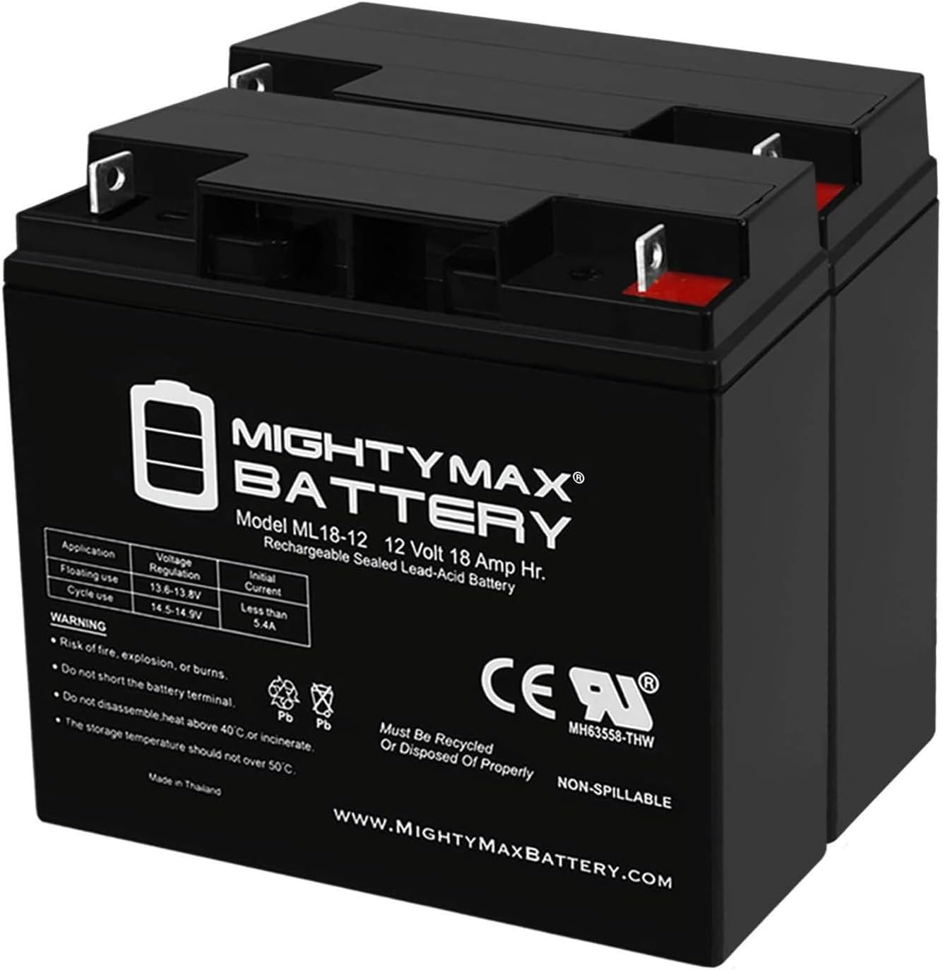 Mighty Max Battery ML18-12 - 12 VOLT 18 AH SLA BATTERY - PACK OF 2 Mighty Max Battery ML18-12 - 12 VOLT 18 AH SLA BATTERY - PACK OF 2