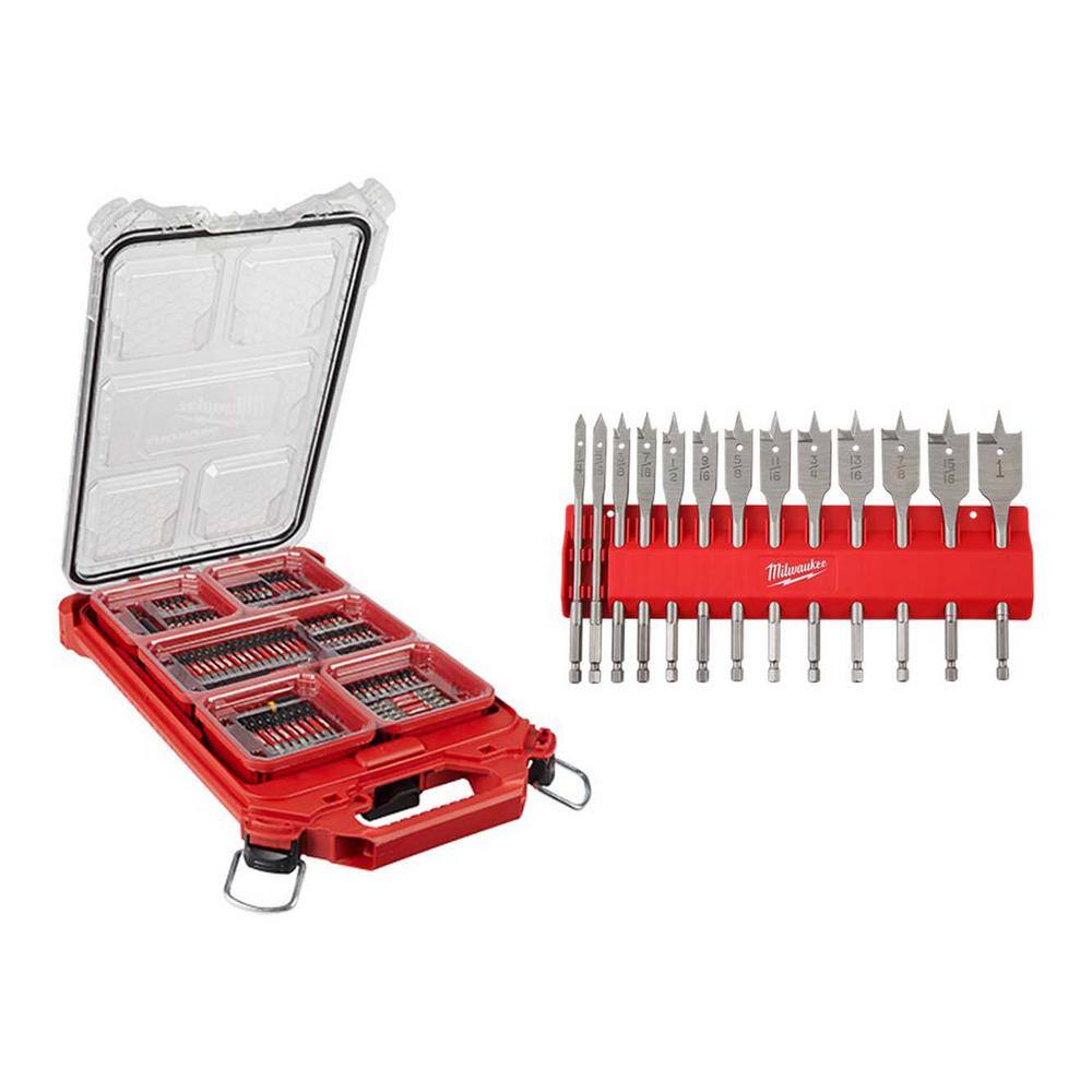 Milwaukee 48-32-4082-48-27-1520 SHOCKWAVE Impact Duty Alloy Steel Screw Driver Bit Set with PACKOUT Case with High Speed Wood Spade Bit Set (113-Piece) Milwaukee 48-32-4082-48-27-1520 SHOCKWAVE Impact Duty Alloy Steel Screw Driver Bit Set with PACKOUT Case with High Speed Wood Spade Bit Set (113-Piece)