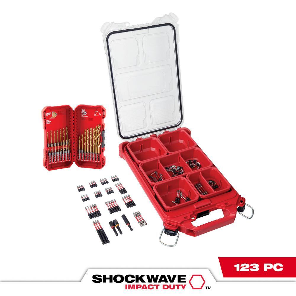 Milwaukee 48-32-4082-48-89-4631 SHOCKWAVE Impact Duty Alloy Steel Screw Driver Bit Set with PACKOUT Case with Titanium Drill Bit Set (123-Piece)1