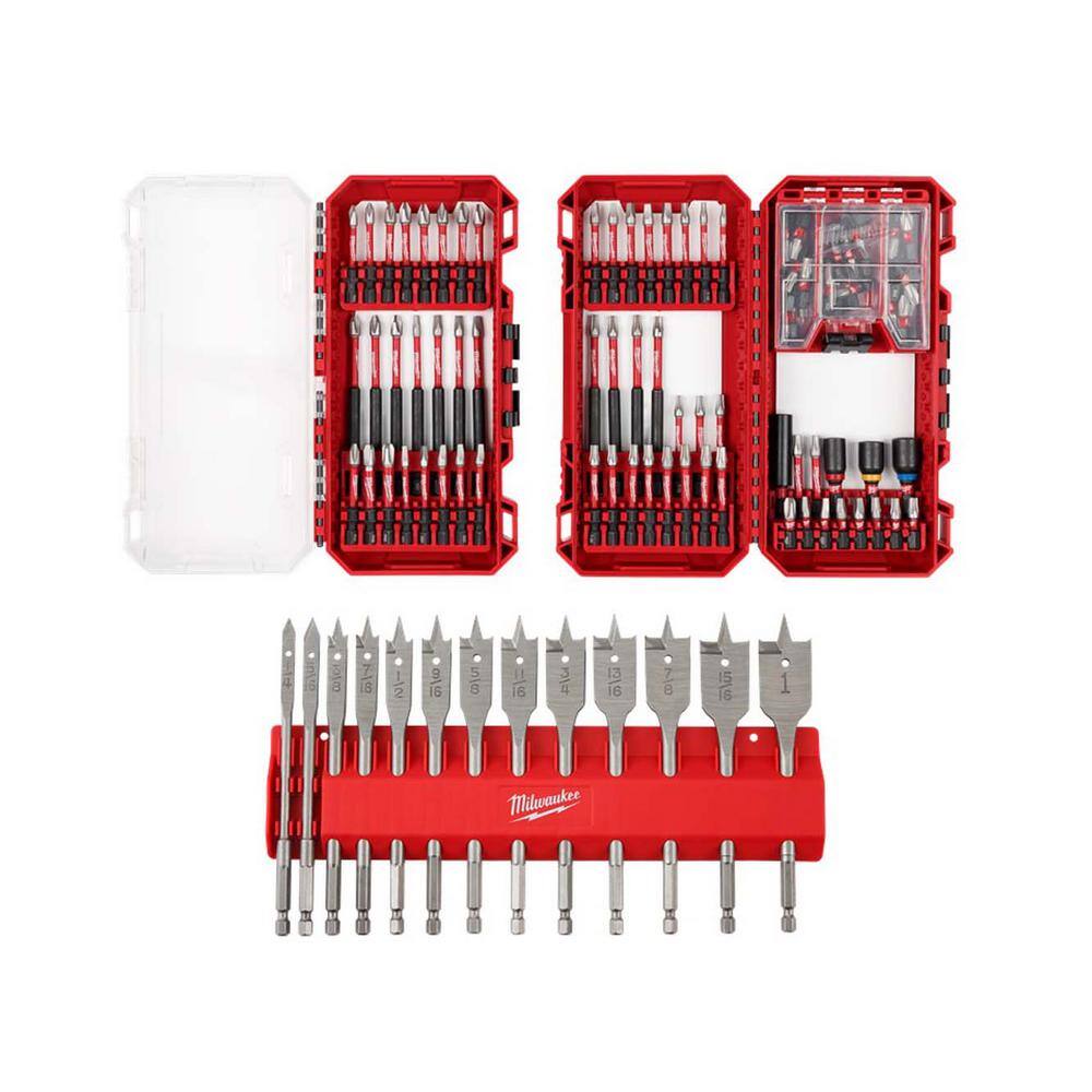 Milwaukee 48-32-5150-48-27-1520 SHOCKWAVE Impact-Duty Alloy Steel Drill and Screw Driver Bit Set with High Speed Wood Spade Bit Set (113-Piece) Milwaukee 48-32-5150-48-27-1520 SHOCKWAVE Impact-Duty Alloy Steel Drill and Screw Driver Bit Set with High Speed Wood Spade Bit Set (113-Piece)