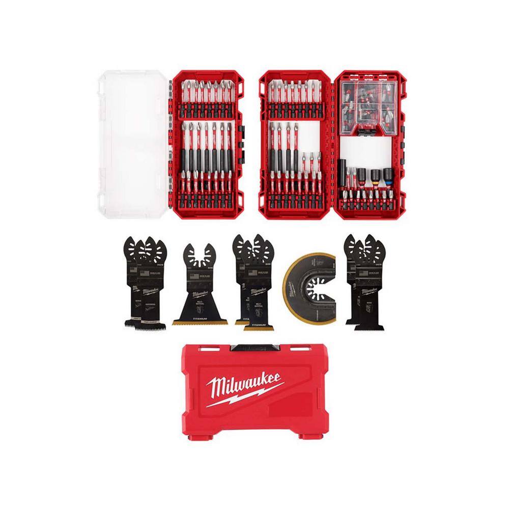 Milwaukee 48-32-5150-49-10-9212 SHOCKWAVE Impact-Duty Alloy Steel Screw Driver Bit Set with Oscillating Multi-Tool Blade Kit (108-Piece) Milwaukee 48-32-5150-49-10-9212 SHOCKWAVE Impact-Duty Alloy Steel Screw Driver Bit Set with Oscillating Multi-Tool Blade Kit (108-Piece)