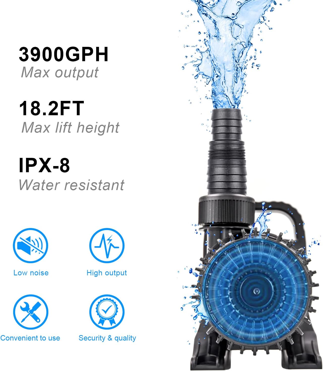 OYO WATER Outdoor Large 3900gph-230W 32.8FT Pond Water-fall & Kio Fish Fountain-s &Garden Pump Submersible IPX8 Long 32.8FT Cord Smart-er & Quieter Duck & Yard &Patio Ponds Pumps, 1 Barrier Pump Bag1