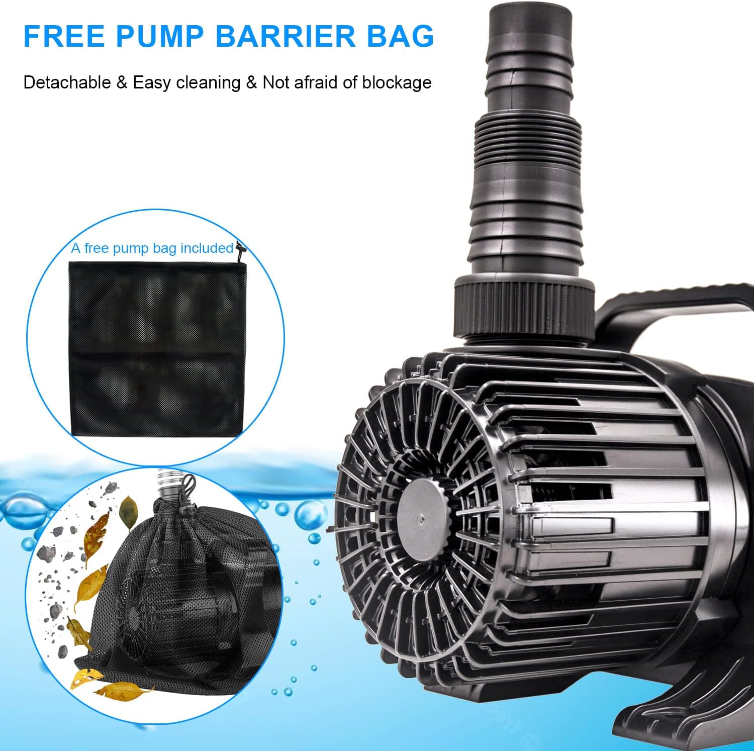 OYO WATER Outdoor Large 3900gph-230W 32.8FT Pond Water-fall & Kio Fish Fountain-s &Garden Pump Submersible IPX8 Long 32.8FT Cord Smart-er & Quieter Duck & Yard &Patio Ponds Pumps, 1 Barrier Pump Bag2