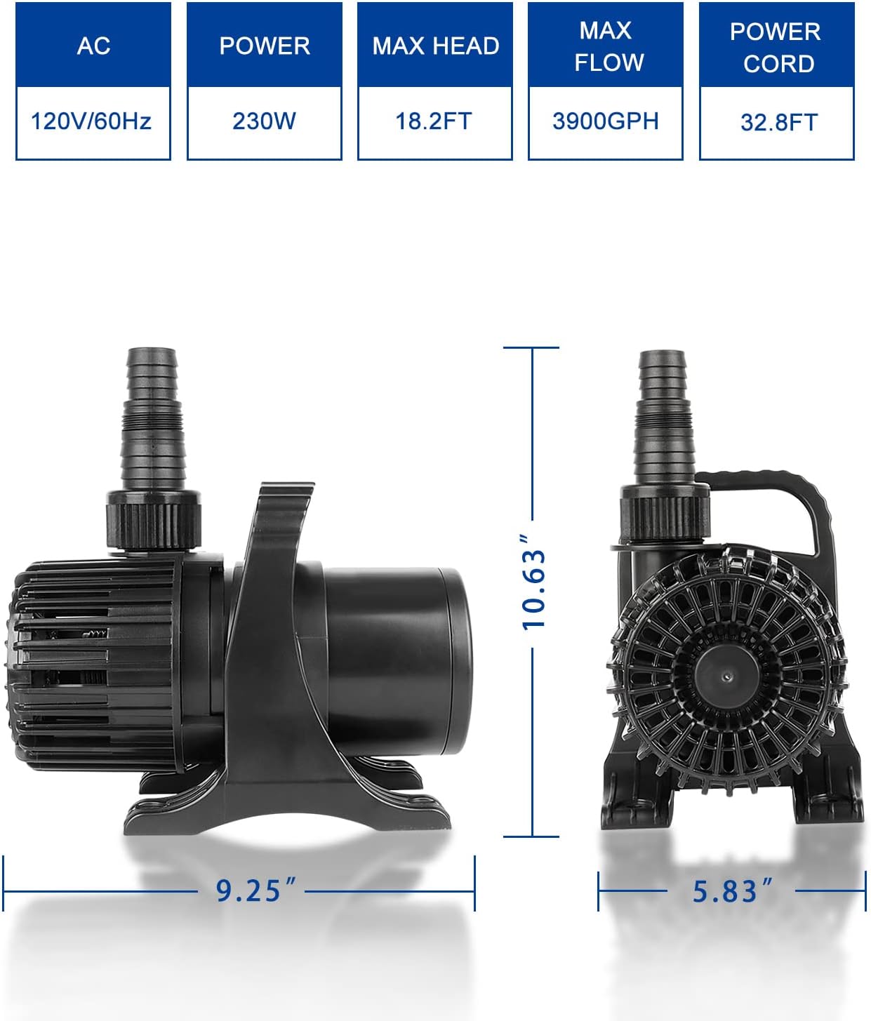 OYO WATER Outdoor Large 3900gph-230W 32.8FT Pond Water-fall & Kio Fish Fountain-s &Garden Pump Submersible IPX8 Long 32.8FT Cord Smart-er & Quieter Duck & Yard &Patio Ponds Pumps, 1 Barrier Pump Bag5