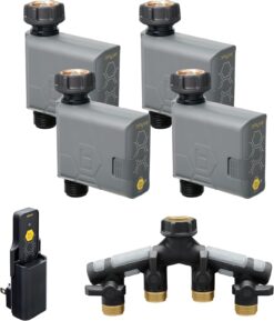 Orbit 21207 B-hyve Gen 2 Smart Hose Watering Timer, 4-Pack with Wi-Fi Hub and Hose Y Splitter