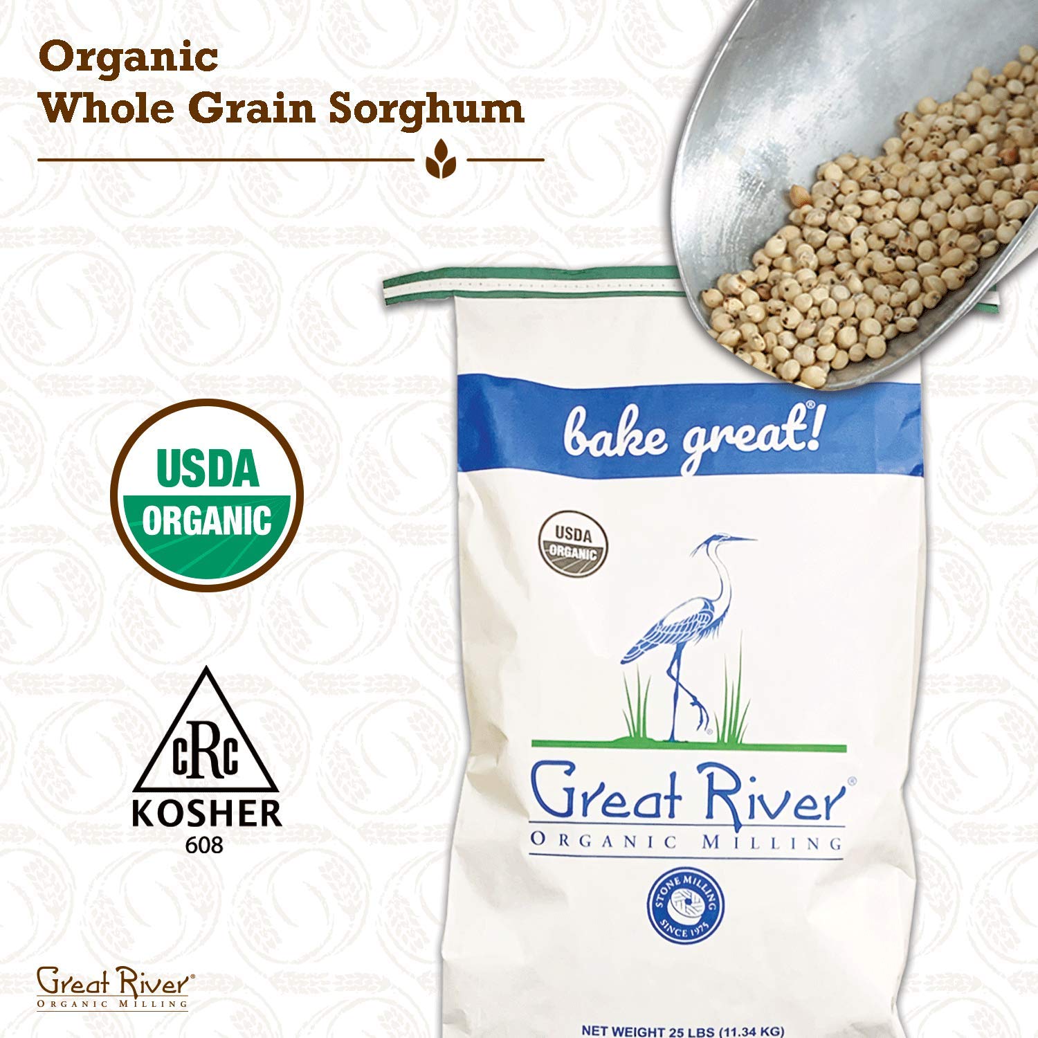Organic Whole Grain Sorghum, Bulk 25 lbs Bag, Non-GMO & Kosher, High Protein, Gluten-Free Grain, Perfect for Salads, Pilaf, Porridge, Baking & More3