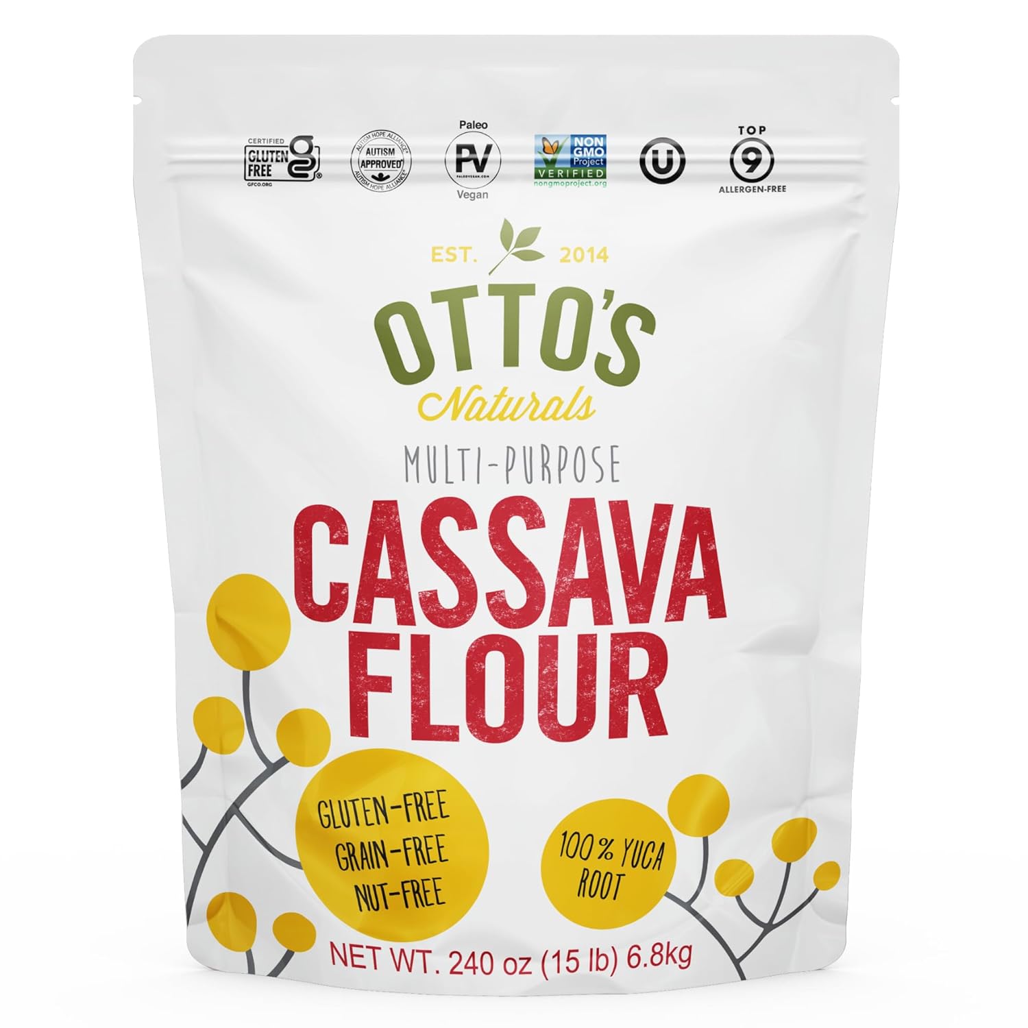 Otto’s Naturals - Cassava Flour, All Purpose Flour as Wheat Replacement, Used as Bread Flour, Pizza Dough Flour, & Cake Flour Substitute, Nut, Grain, and Gluten Free Flour, 15 lbs Otto’s Naturals - Cassava Flour, All Purpose Flour as Wheat Replacement, Used as Bread Flour, Pizza Dough Flour, & Cake Flour Substitute, Nut, Grain, and Gluten Free Flour, 15 lbs