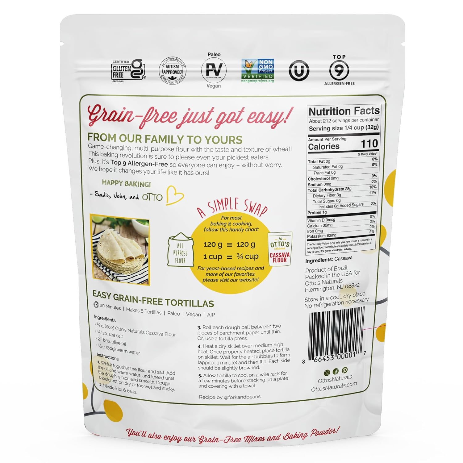 Otto’s Naturals - Cassava Flour, All Purpose Flour as Wheat Replacement, Used as Bread Flour, Pizza Dough Flour, & Cake Flour Substitute, Nut, Grain, and Gluten Free Flour, 15 lbs1