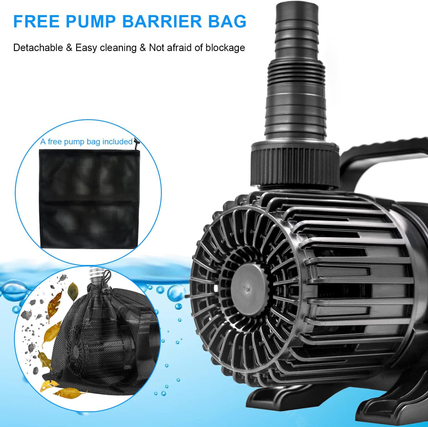 Outdoor 3000gph-155W 32.8FT Pond Water-fall & Kio Fish Fountain-s &Garden Pump Submersible IPX8 Long 32.8FT Cord Smart-er & Quieter Duck & Yard Ponds Pumps, 1 Barrier Pump Bag2