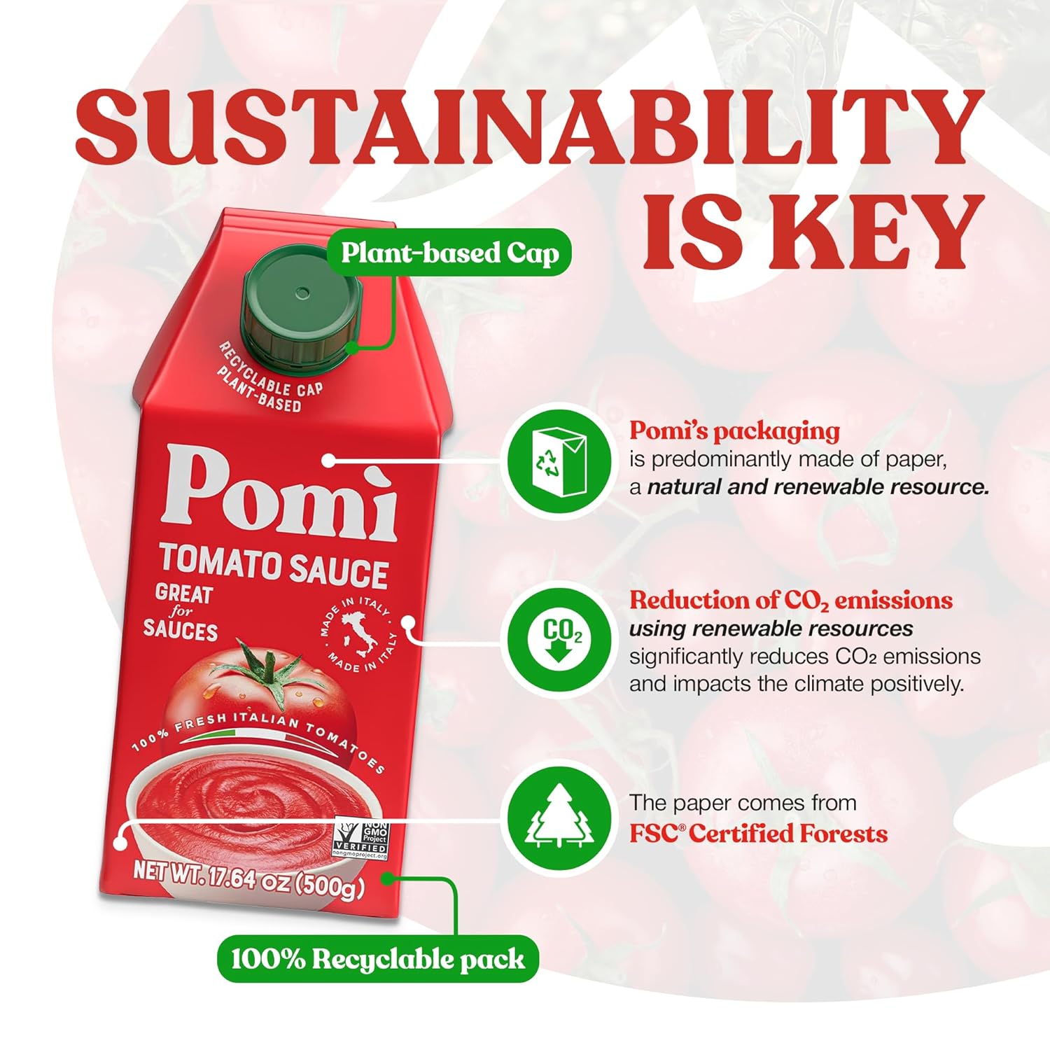 Pomì Tomato Sauce 17.64oz (Pack of 12) - Creamy, Velvety Italian Sauce with a Touch of Salt, No Additives or Preservatives - Made from 100% Fresh Italian Tomatoes, BPA-Free Carton14
