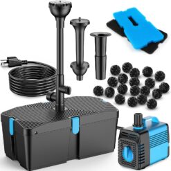 Pond Filter with Fountain Pump Kits, 660GPH Pond Pump and Filter Kit with 50W Submersible Water Pump, Pond Filters for Outdoor Ponds Clean Koi Pond Filter