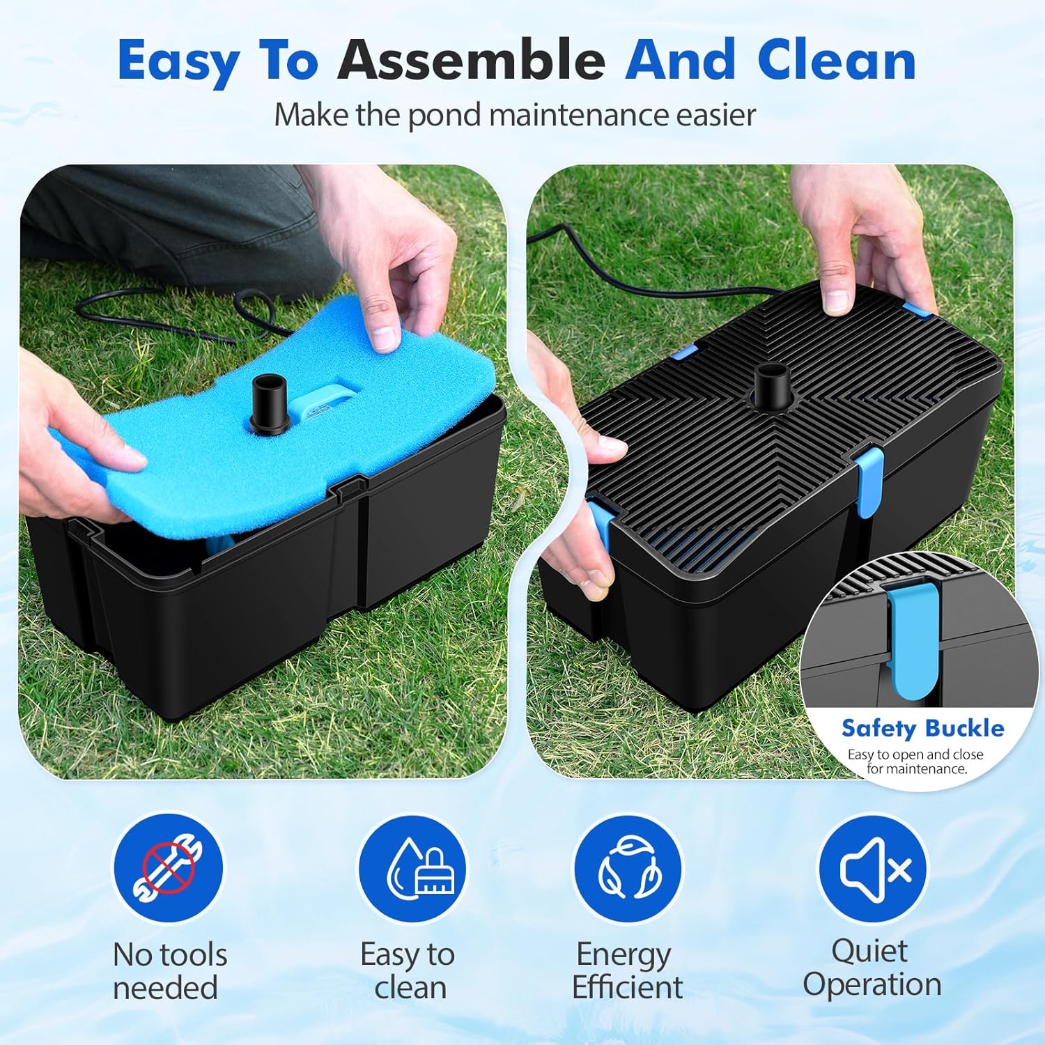 Pond Filters for Outdoor Ponds, 820 GPH Pond Filter with Fountain Pump cKits, 60W Pond Pump and Filter Kit for Koi Pond Clean, Garden Fountains, Waterfall11