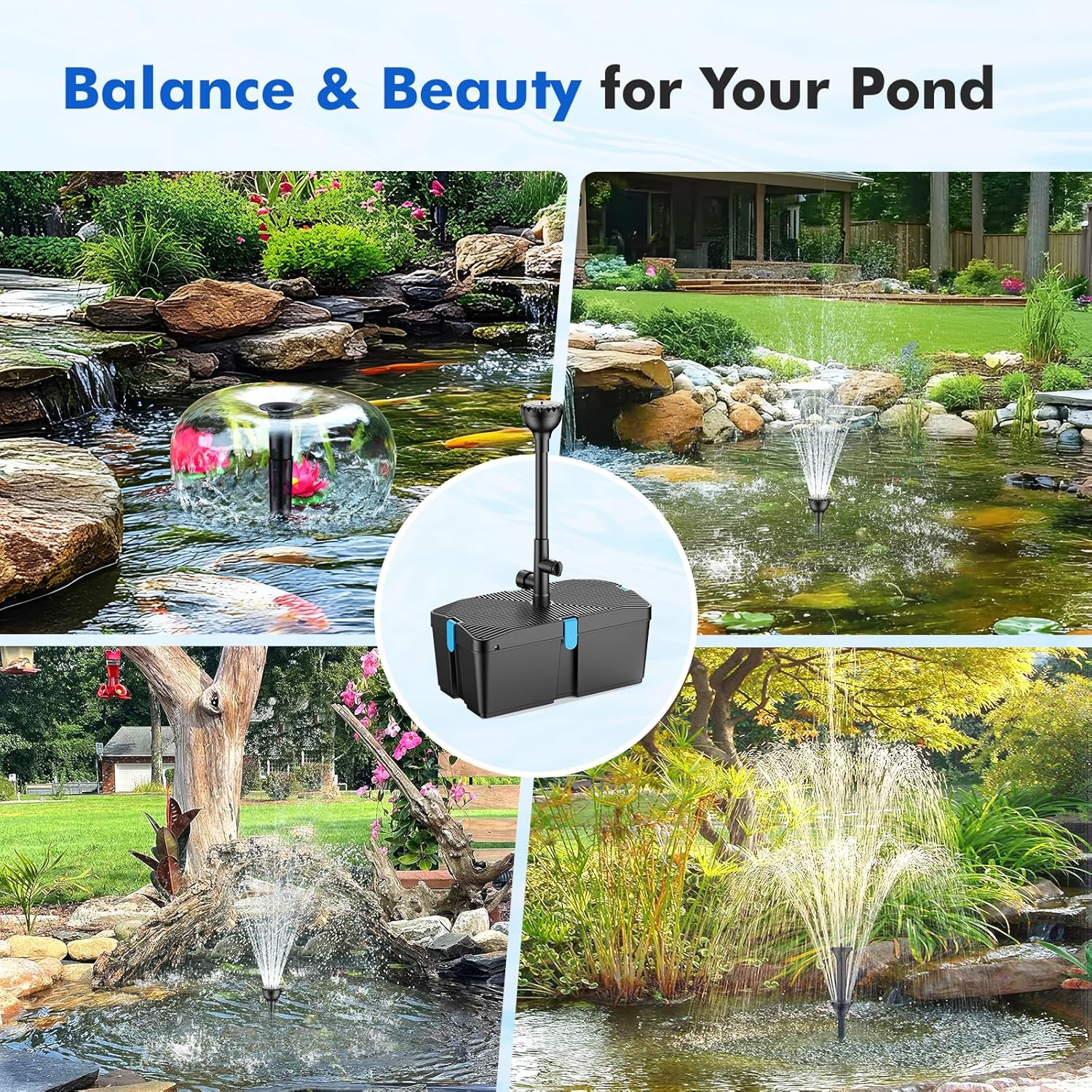 Pond Filters for Outdoor Ponds, 820 GPH Pond Filter with Fountain Pump cKits, 60W Pond Pump and Filter Kit for Koi Pond Clean, Garden Fountains, Waterfall12