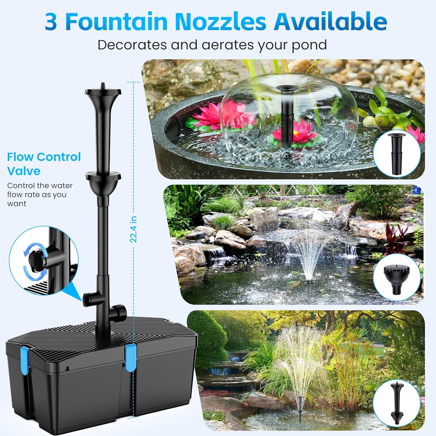 Pond Filters for Outdoor Ponds, 820 GPH Pond Filter with Fountain Pump cKits, 60W Pond Pump and Filter Kit for Koi Pond Clean, Garden Fountains, Waterfall7