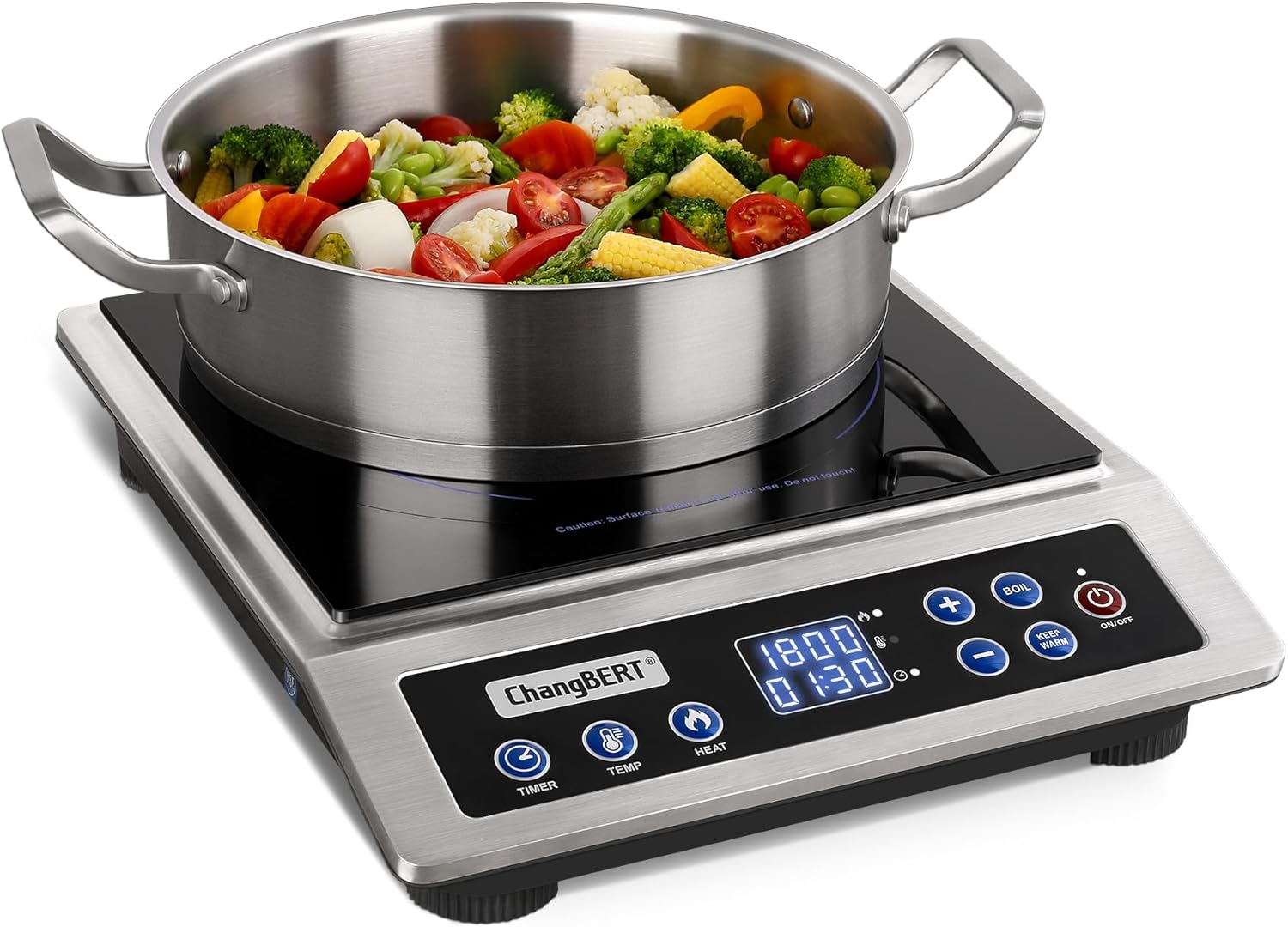Portable Induction Cooktop, NSF Certified Pro Induction Hot Plate, Powerful 1800W with Large 8 Heating Coil, 18 10 Stainless Steel, 18 Temp Settings Commercial Grade Countertop Burner Portable Induction Cooktop, NSF Certified Pro Induction Hot Plate, Powerful 1800W with Large 8" Heating Coil, 18/10 Stainless Steel, 18 Temp Settings Commercial Grade Countertop Burner