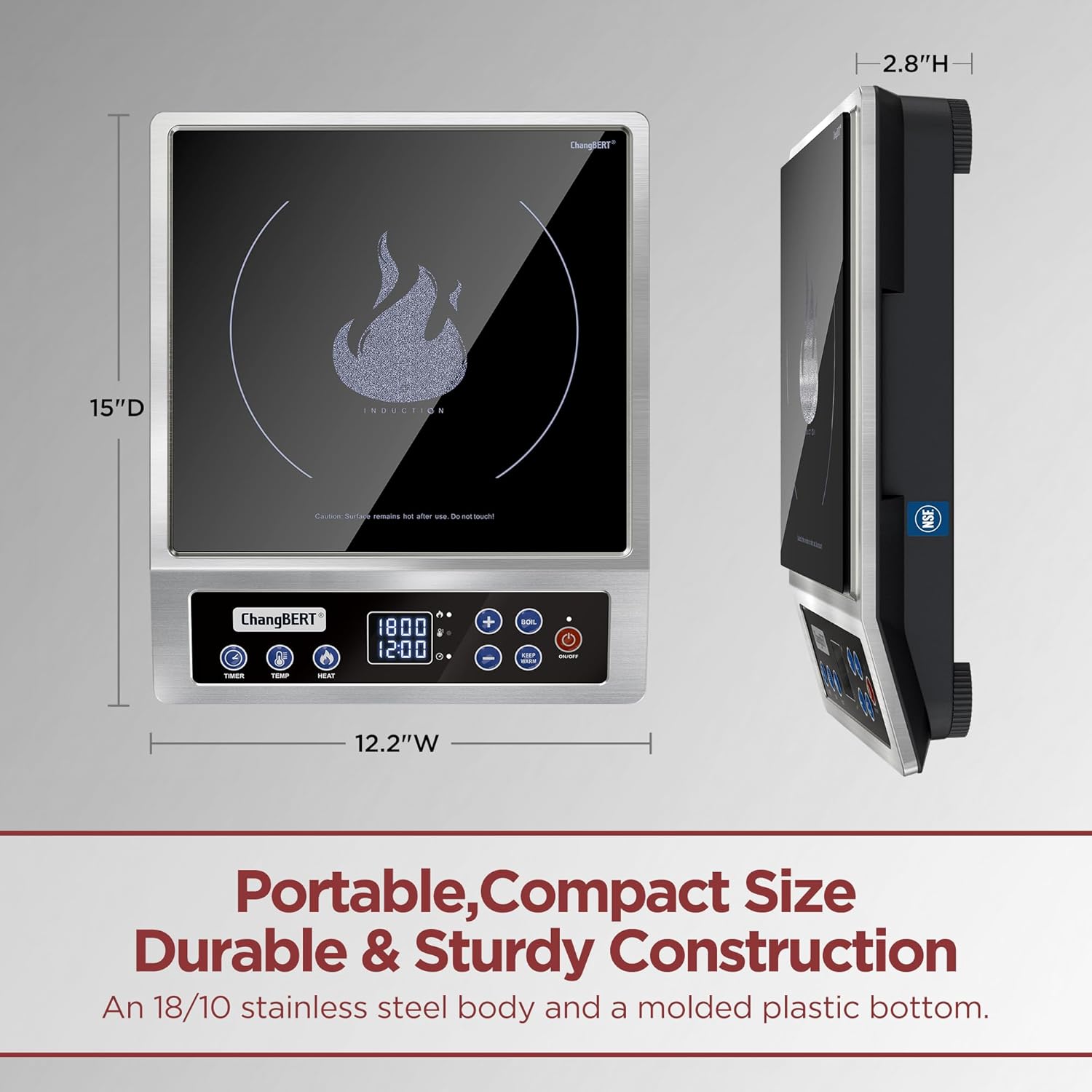 Portable Induction Cooktop, NSF Certified Pro Induction Hot Plate, Powerful 1800W with Large 8 Heating Coil, 18 10 Stainless Steel, 18 Temp Settings Commercial Grade Countertop Burner11