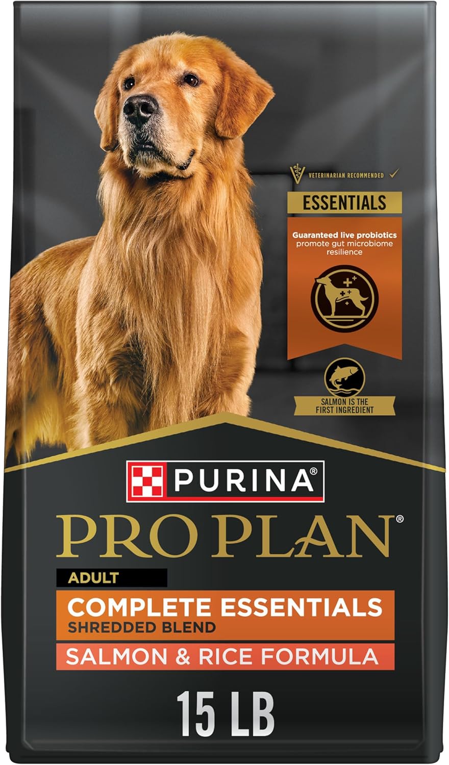 Purina Pro Plan Complete Essentials Shredded Blend Salmon and Rice Dog Food Dry Formula with Probiotics for Dogs - 15 lb. Bag Purina Pro Plan Complete Essentials Shredded Blend Salmon and Rice Dog Food Dry Formula with Probiotics for Dogs - 15 lb. Bag