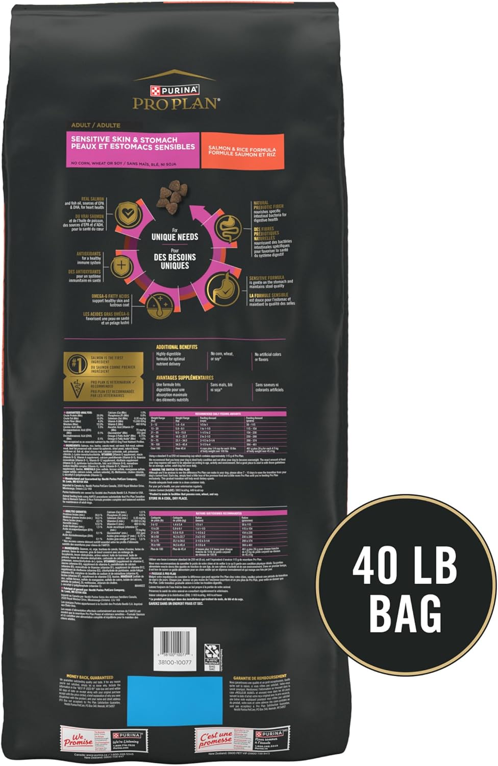 Purina Pro Plan Sensitive Skin and Stomach Dog Food Dry, Adult Salmon & Rice Formula, Digestive Health - 40 lb. Bag6