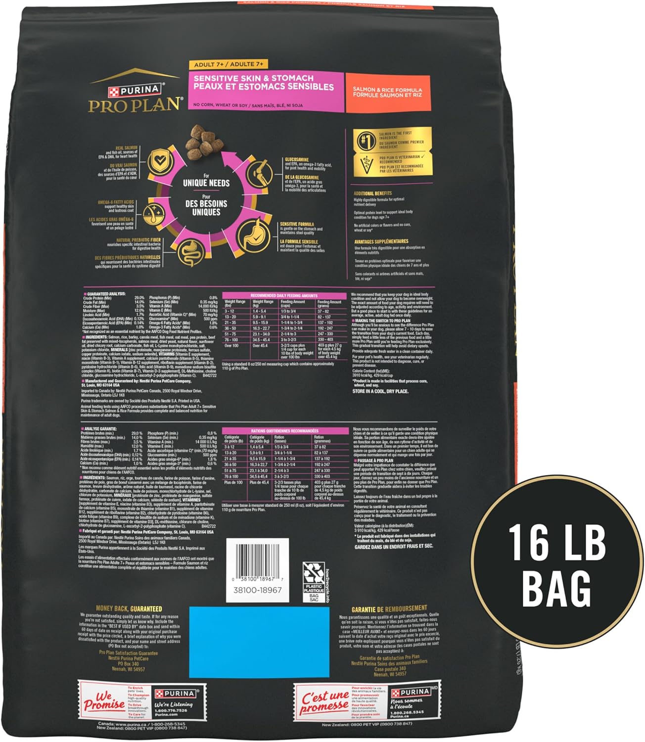 Purina Pro Plan Sensitive Skin and Stomach Dry Dog Food Senior Adult 7 Plus Salmon and Rice Formula - 16 lb. Bag5