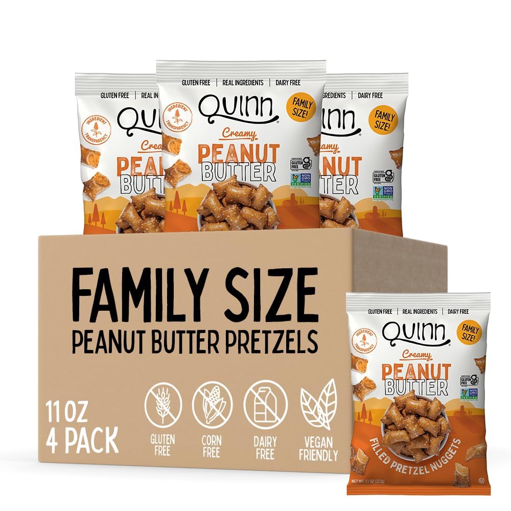 Quinn Creamy Peanut Butter Filled Pretzel Nuggets - Made with Real Ingredients, Whole Grain Sorghum, Sea Salt, Vegan, Gluten Free, Dairy Free, Non-GMO - 11 Oz (Pack of 4) Quinn Creamy Peanut Butter Filled Pretzel Nuggets - Made with Real Ingredients, Whole Grain Sorghum, Sea Salt, Vegan, Gluten Free, Dairy Free, Non-GMO - 11 Oz (Pack of 4)