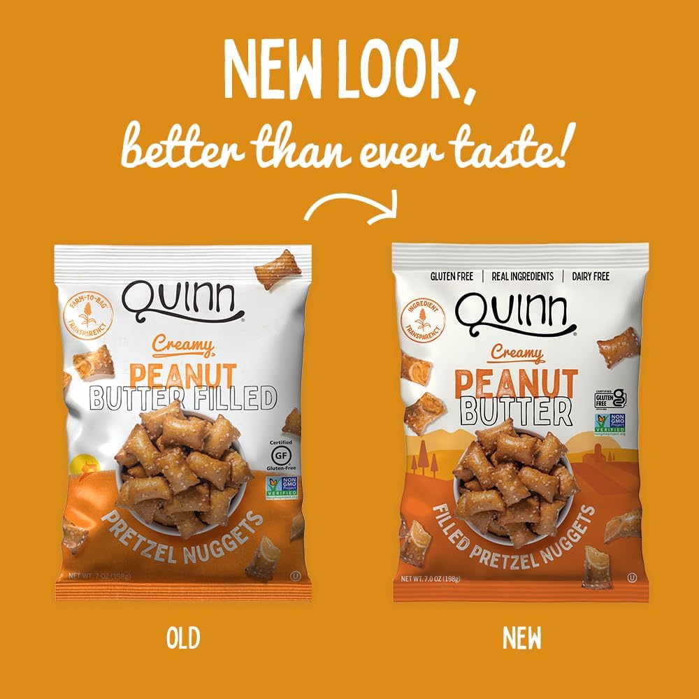 Quinn Creamy Peanut Butter Filled Pretzel Nuggets - Made with Real Ingredients, Whole Grain Sorghum, Sea Salt, Vegan, Gluten Free, Dairy Free, Non-GMO - 11 Oz (Pack of 4)1