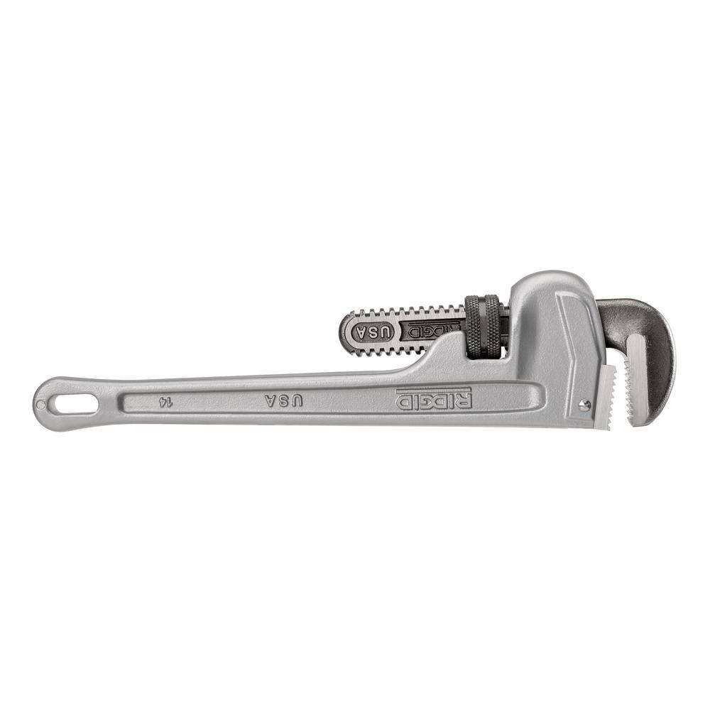 RIDGID 31095 14 in. Aluminum Straight Pipe Wrench for Plumbing, Sturdy Plumbing Pipe Tool with Self Cleaning Threads and Hook Jaws0