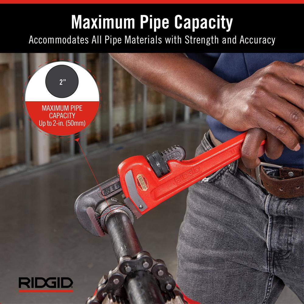 RIDGID 31095 14 in. Aluminum Straight Pipe Wrench for Plumbing, Sturdy Plumbing Pipe Tool with Self Cleaning Threads and Hook Jaws2