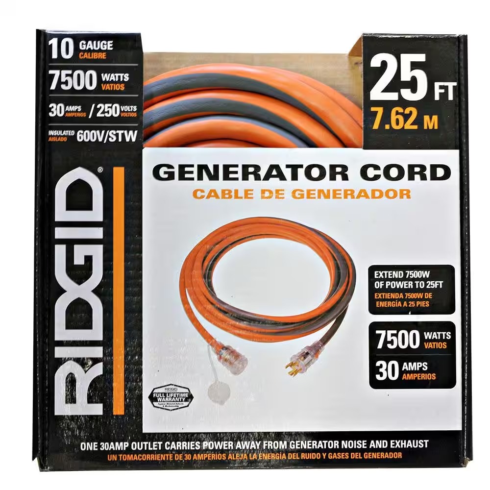 RIDGID 69L14025RGD 25 ft. 10 4 Heavy Duty Outdoor L14-30 Amp Generator Extension Cord with Lighted End, Orange Grey 36_11zon RIDGID 69L14025RGD 25 ft. 10/4 Heavy Duty Outdoor L14-30 Amp Generator Extension Cord with Lighted End, Orange/Grey 36