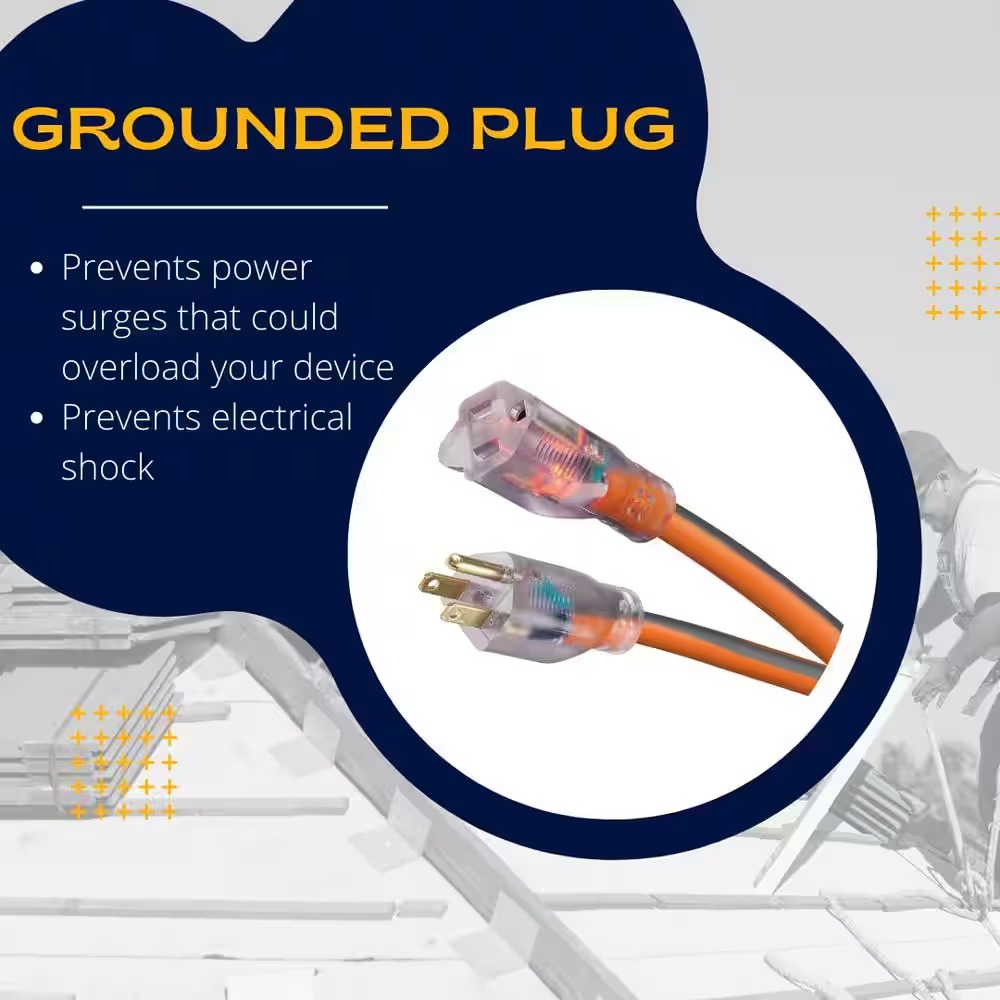 RIDGID 74050RGD 50 ft. 12 3 Heavy Duty Indoor Outdoor Extension Cord with Lighted End, Orange Grey7_11zon