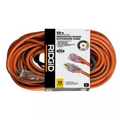 RIDGID 74050RGD 50 ft. 12/3 Heavy Duty Indoor/Outdoor Extension Cord with Lighted End, Orange/Grey