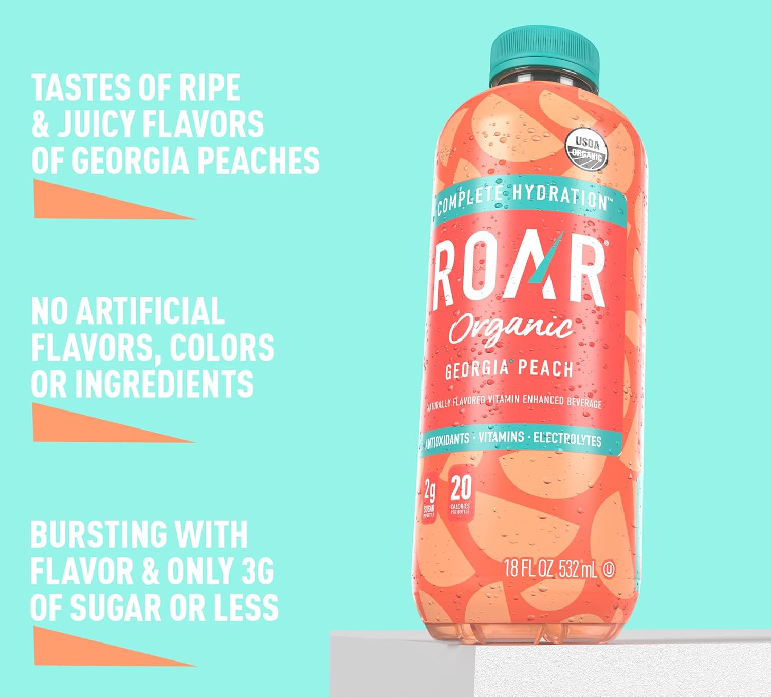 ROAR Complete Hydration Organic - Electrolyte Drinks Loaded with Vitamins C, B5, B12 - Non-GMO, Gluten-Free - Georgia Peach - 12 pc4