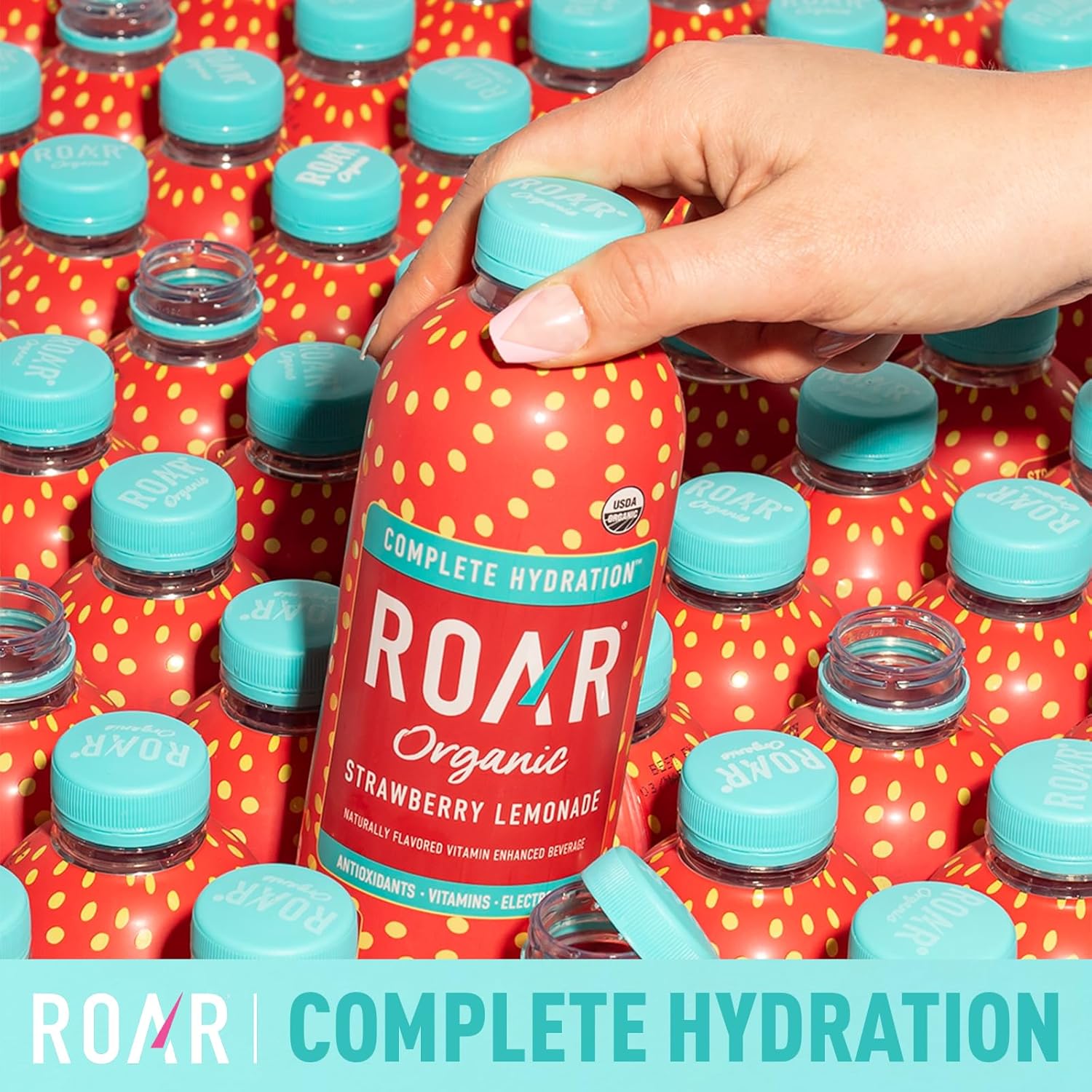 ROAR Complete Hydration Organic - Electrolyte Drinks Loaded with Vitamins C, B5, B12 - Non-GMO, Gluten-Free - Strawberry Lemonade - 12 pc11