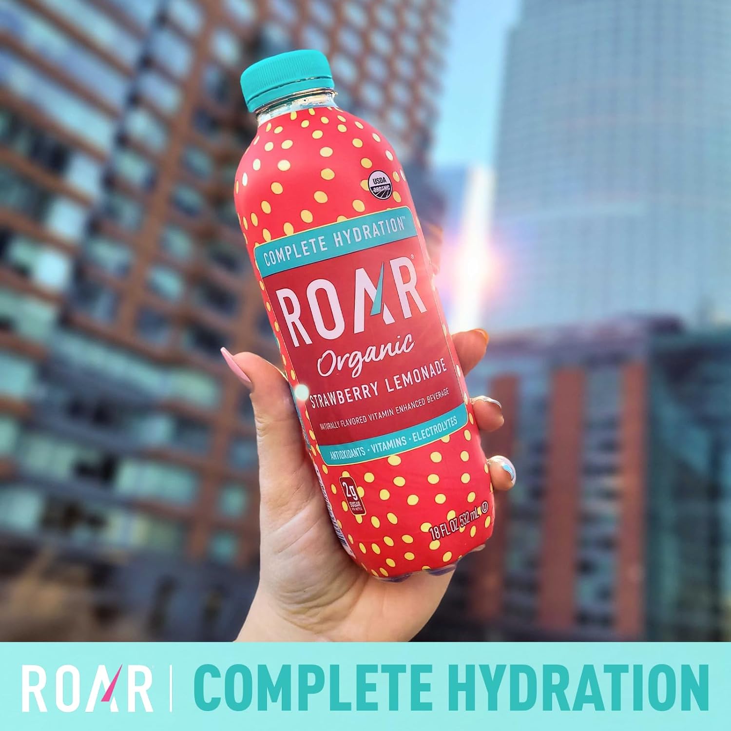 ROAR Complete Hydration Organic - Electrolyte Drinks Loaded with Vitamins C, B5, B12 - Non-GMO, Gluten-Free - Strawberry Lemonade - 12 pc6