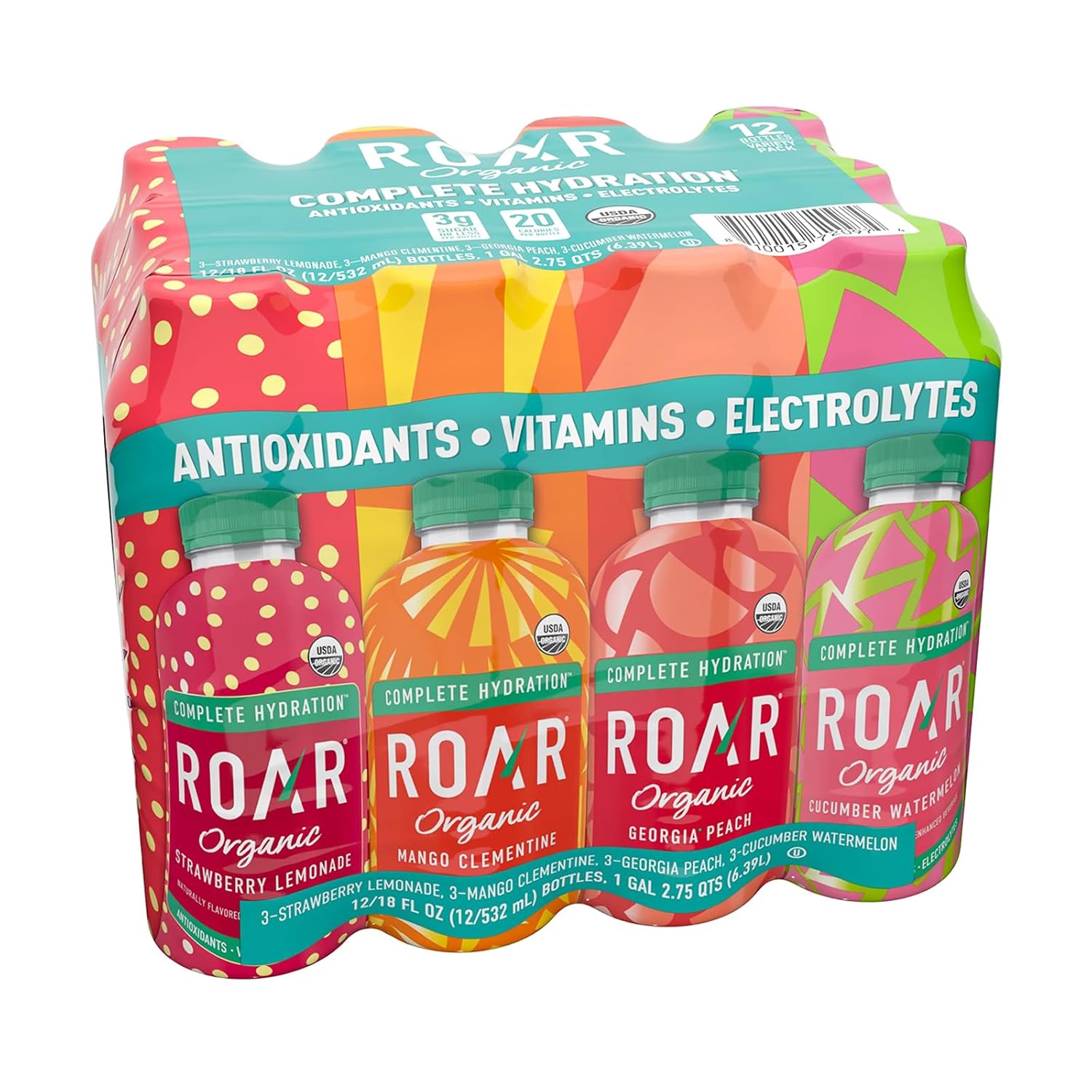 ROAR Complete Hydration Organic Variety Pack - Electrolyte Drinks Loaded with Vitamins C, B5, B12 - Hydrating Beverage Non-GMO, Gluten-Free - 12 pc ROAR Complete Hydration Organic Variety Pack - Electrolyte Drinks Loaded with Vitamins C, B5, B12 - Hydrating Beverage Non-GMO, Gluten-Free - 12 pc