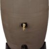RTS Home Accents 50-Gallon Dual Spigot Rain Barrel, Flat Back Rain Water Collection Barrel, Stand Included, Walnut Color