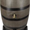 RTS Home Accents 50-Gallon Dual Spigot Rain Barrel, Flat Back Rain Water Collection Barrel, Stand Included, Woodgrain with Black Stripes