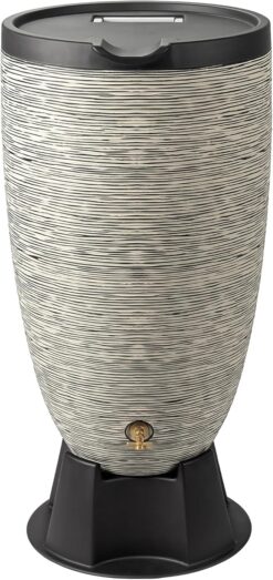 RTS Home Accents 50-Gallon Newport Rain Barrel with Stand and Removable Lid, Slate Color