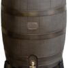 RTS Home Accents 50-Gallon Rain Barrel, Flat Back Rain Water Collection Barrel, Stand Included, Walnut Color