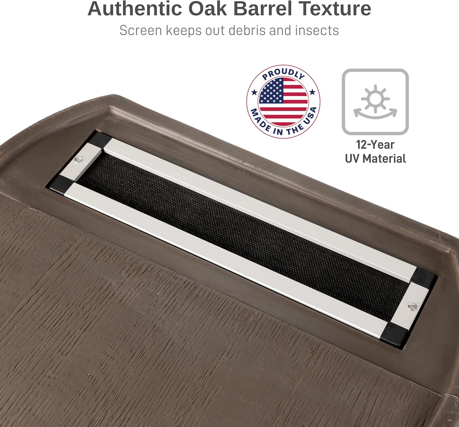 RTS Home Accents 50-Gallon Rain Barrel, Flat Back Rain Water Collection Barrel, Stand Included, Walnut Color1