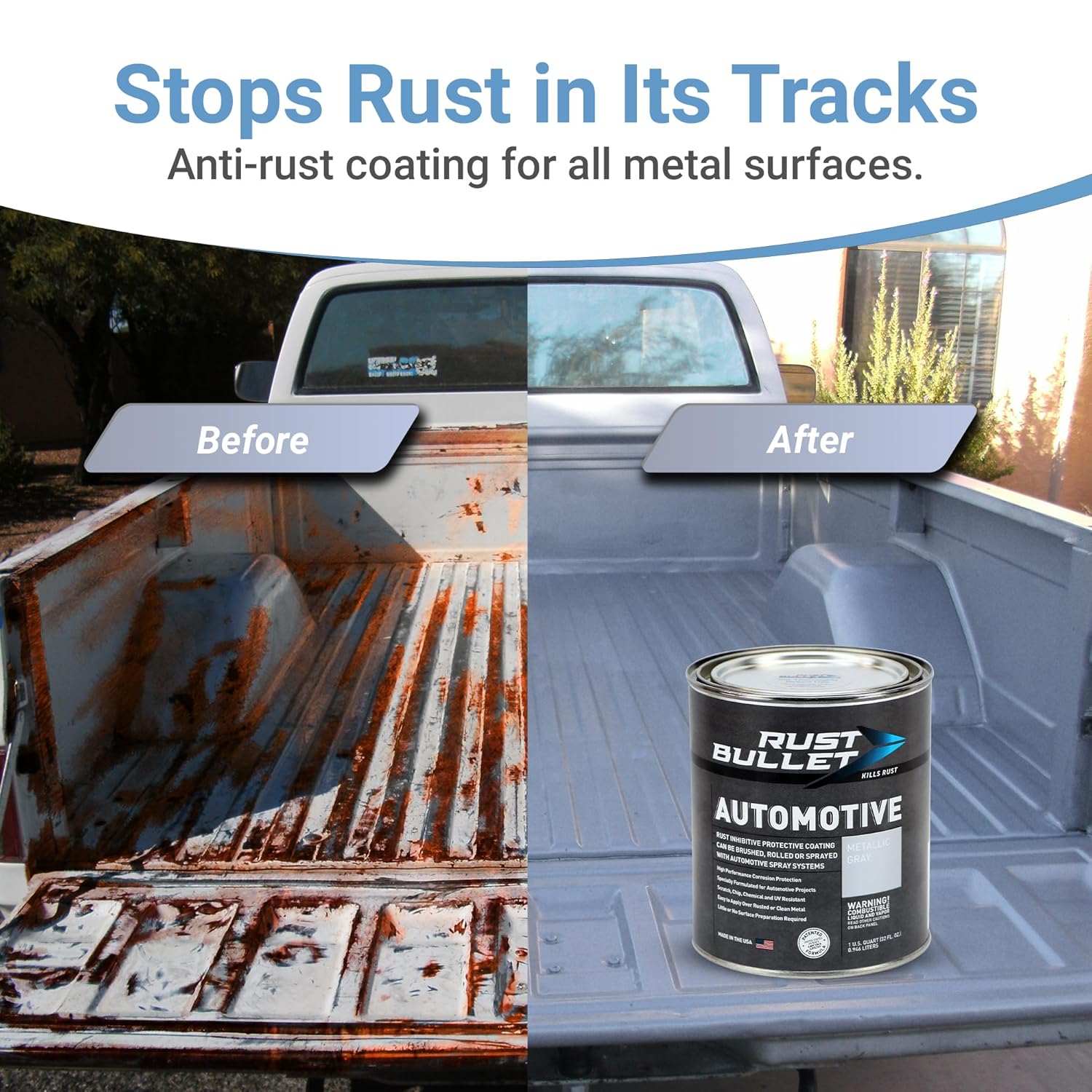 RUST BULLET Automotive - Metallic Gray - 1 Quart - Rust Inhibitor & Protective Coating for Cars, Trucks, & Metal Surfaces, UV Resistant, No Topcoat Needed1