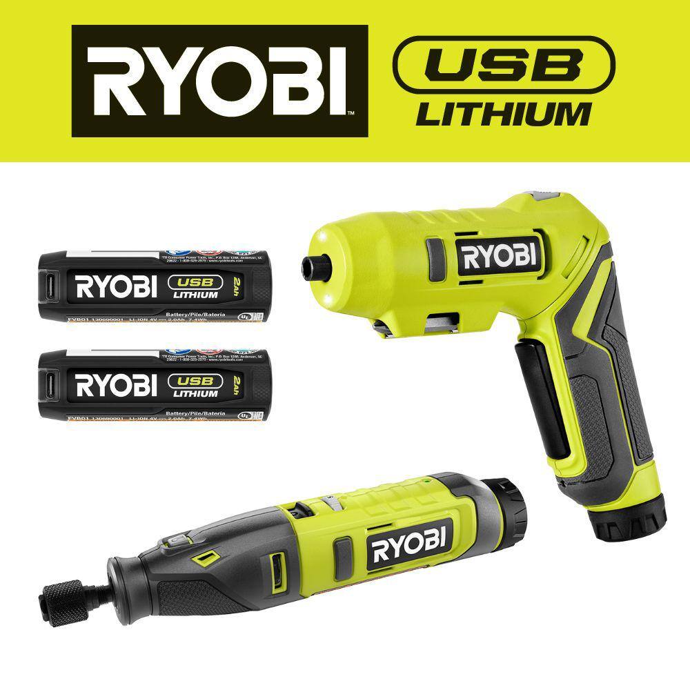 RYOBI FVD50K-FVM51K USB Lithium 2-Tool Combo Kit with Screwdriver, Rotary Tool, (2) Batteries, and (2) USB Charging Cables