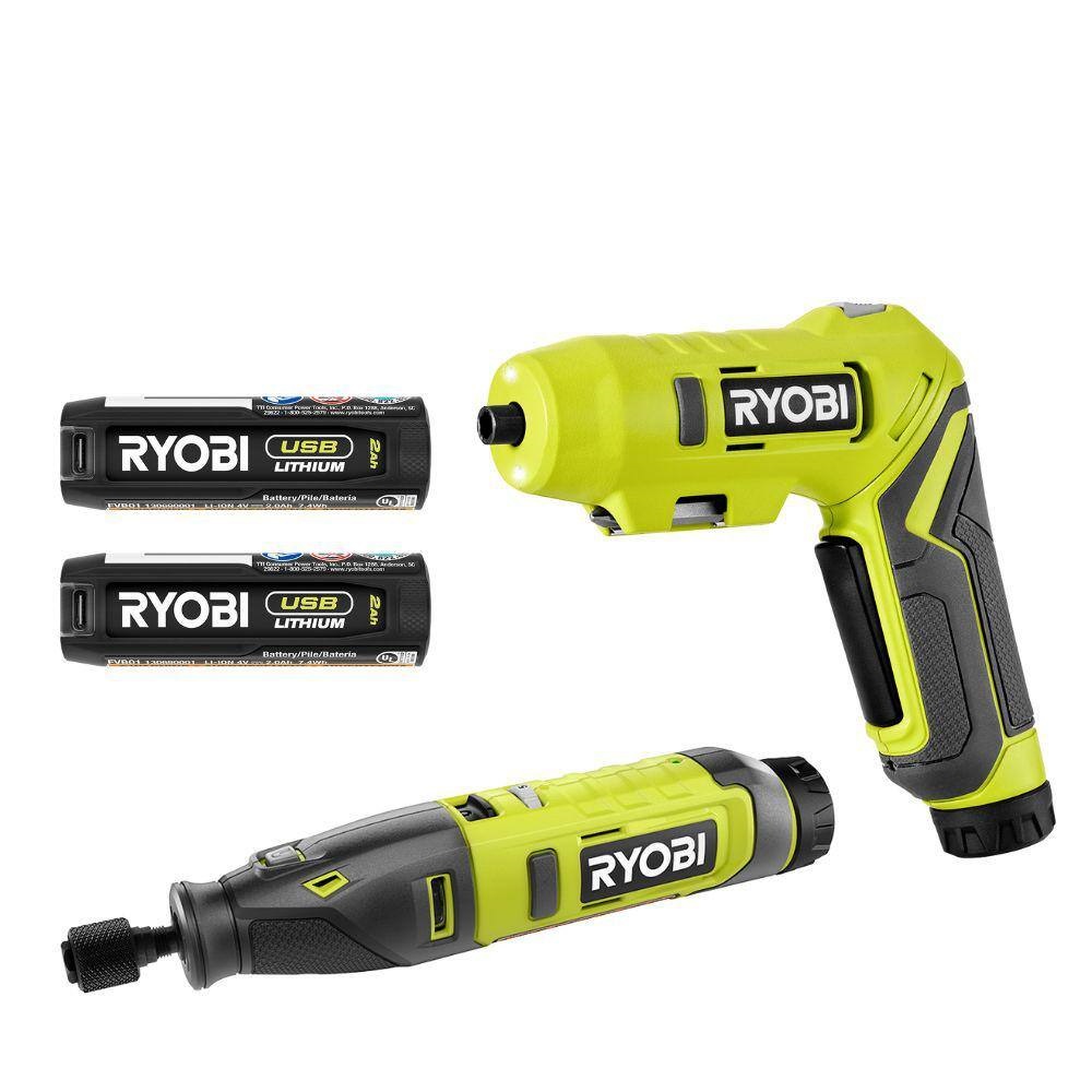 RYOBI FVD50K-FVM51K USB Lithium 2-Tool Combo Kit with Screwdriver, Rotary Tool, (2) Batteries, and (2) USB Charging Cables RYOBI FVD50K-FVM51K USB Lithium 2-Tool Combo Kit with Screwdriver, Rotary Tool, (2) Batteries, and (2) USB Charging Cables