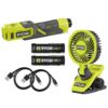 RYOBI FVF51K-FVIF51K USB Lithium 2-Tool Combo Kit with Clamp Fan, Inflator, (2) 2.0 Ah USB Lithium Batteries, and (2) Charging Cables