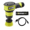 RYOBI FVG51K USB Lithium Compact Scrubber Kit with 2.0 Ah Battery, USB Charging Cord, and 2 in. Medium Bristle Brush