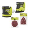 RYOBI ONE+ 18V Cordless 2-Tool Combo Kit w/ Random Orbit Sander and Corner Cat Finish Sander (Tools Only) w/ Sandpaper ( PCL406B-PCL416B-A21C901-A21701 )