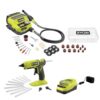 RYOBI PCL1205K1 ONE+ 18V Cordless 2- Tool Combo Kit with Rotary Tool Station, Dual Temperature Glue Gun, 2.0 Ah Battery and Charger