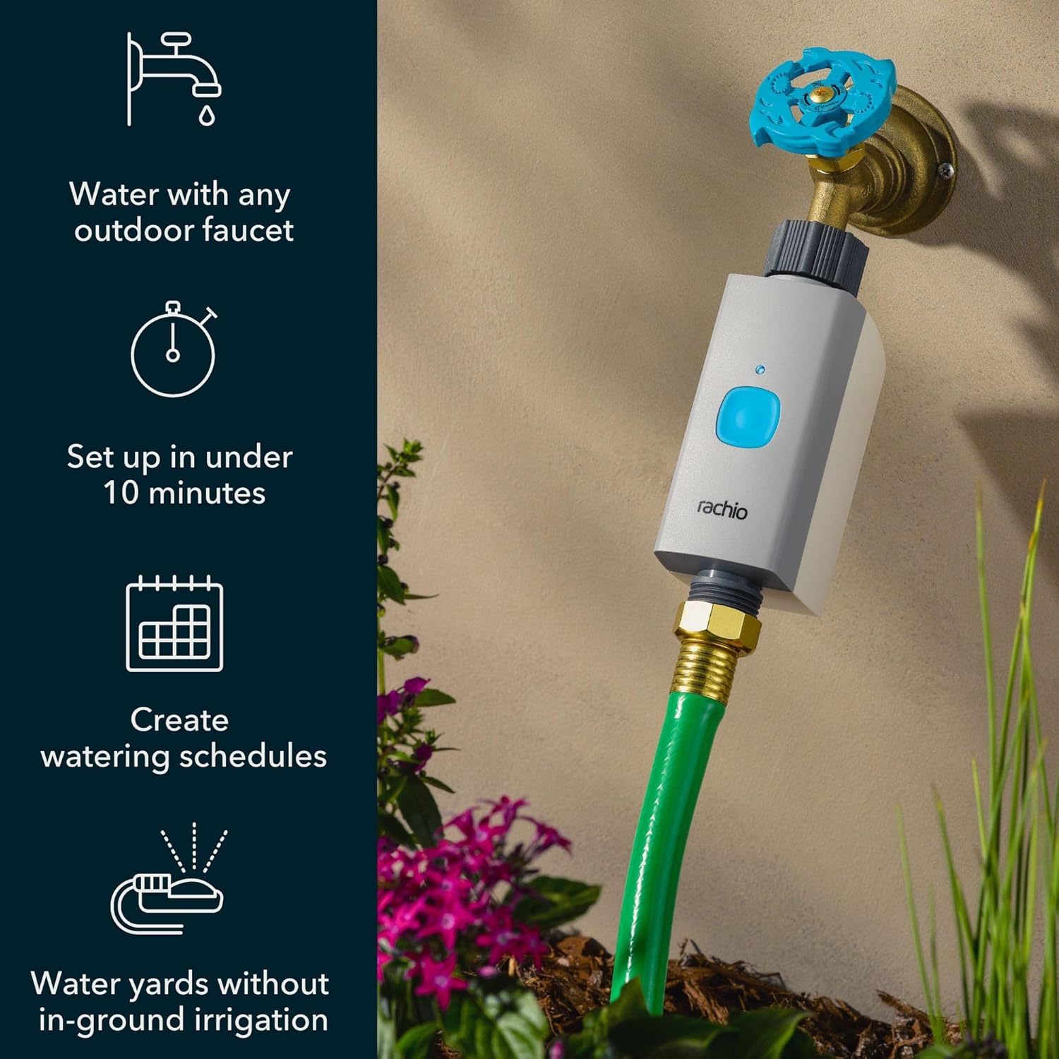 Rachio Smart Hose Timer with WiFi Hub for Outdoor Watering Easy Faucet Install, Automate Water & Sprinkler Schedules for Lawn, Garden, & Yard Care.1