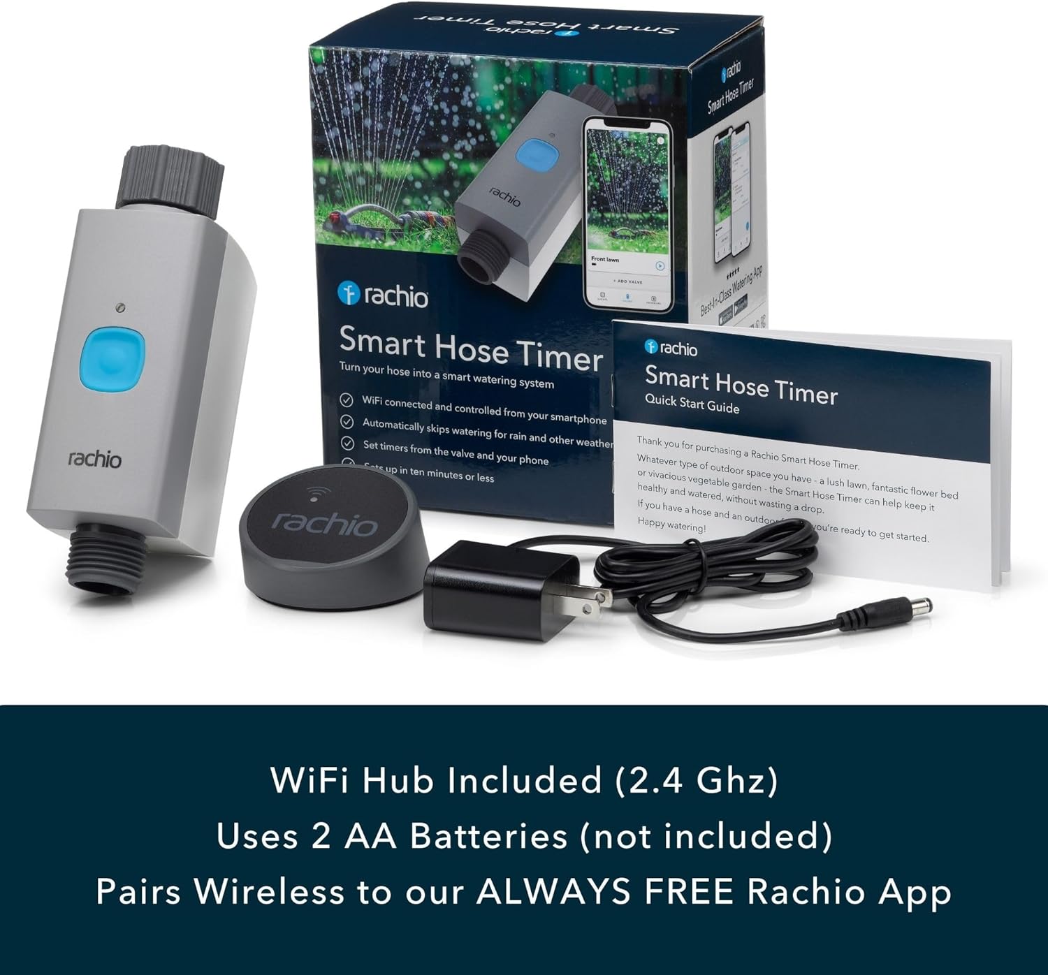 Rachio Smart Hose Timer with WiFi Hub for Outdoor Watering Easy Faucet Install, Automate Water & Sprinkler Schedules for Lawn, Garden, & Yard Care.34