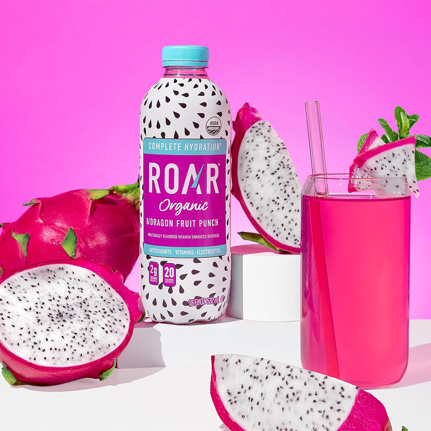 Roar Complete Hydration Organic - Electrolyte Drinks Loaded with Vitamins C, B5, B12 - Non-GMO, Gluten-Free - Dragonfruit Punch - 12 pc7