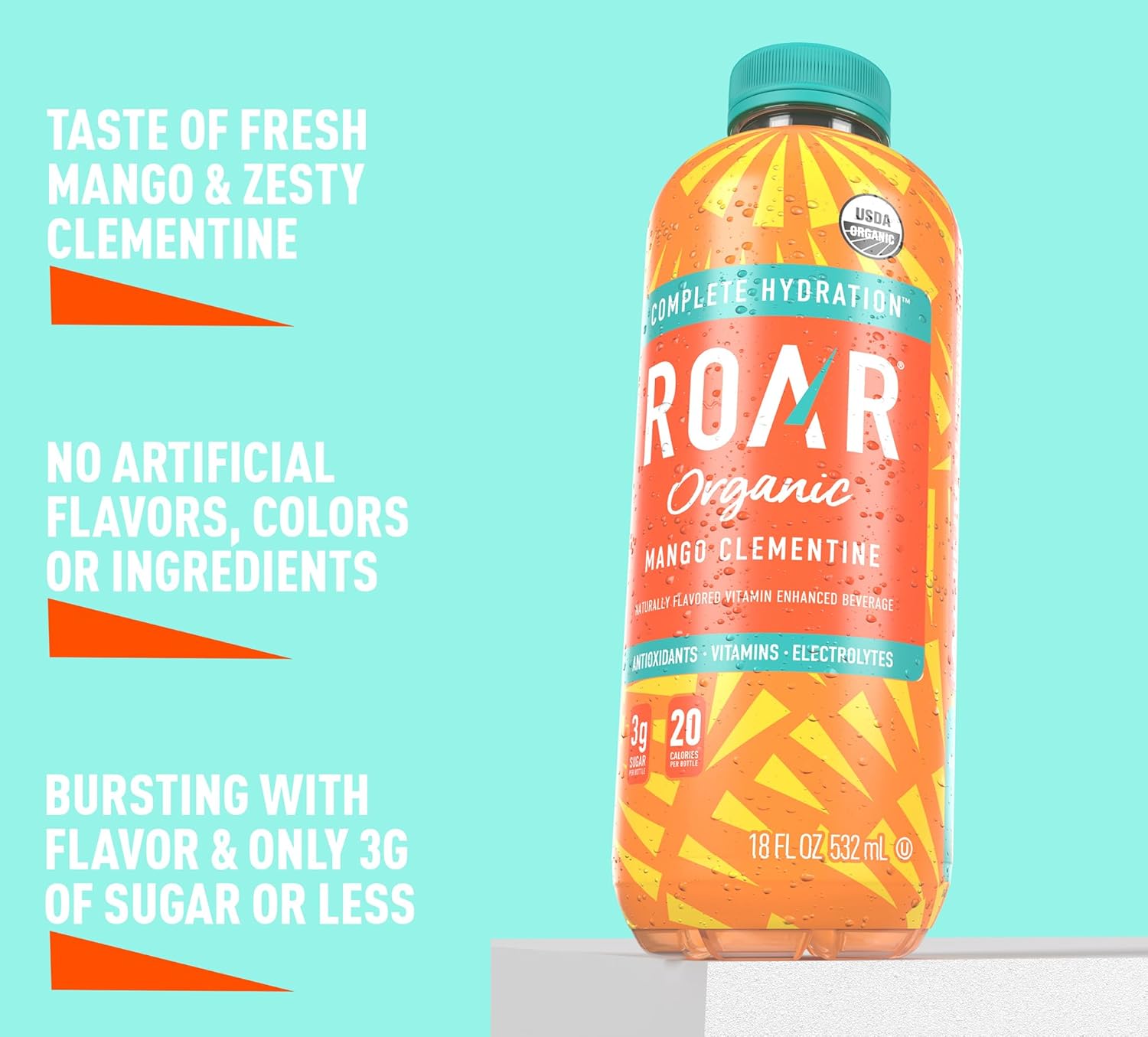 Roar Organic Electrolyte Infusions - USDA Organic - Mango Clementine - with Antioxidants, B Vitamins, Low-Calorie, Low-Sugar, Low-Carb, Coconut Water Infused Beverage 18 Fl Oz (Pack of 12)5